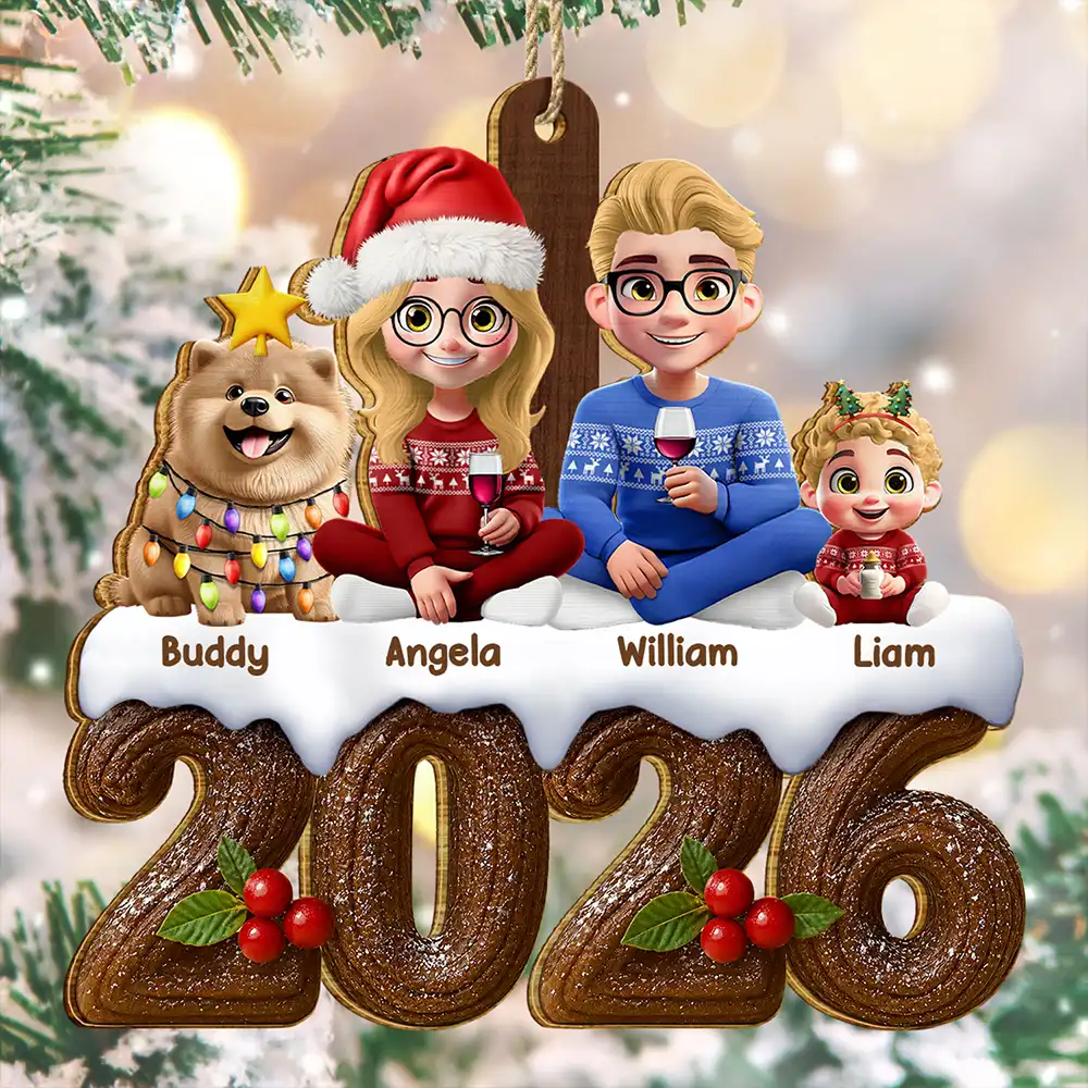 Christmas Family Yule Log Buche De Noel - Personalized Custom Shaped Wooden Ornament