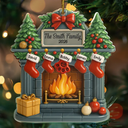 Christmas Fireplace Family Stockings Ceramic Effect - Personalized Custom Shaped Acrylic Ornament