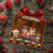 Family,Gift For Women,Gift For Men,Gift For Kids,Christmas,Top Market,Happy - Christmas Gift 3D Effect Family - Personalized Custom Shaped Acrylic Ornament