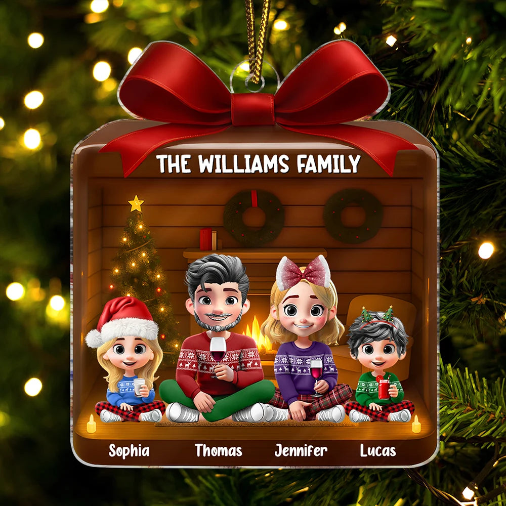 Christmas Gift 3D Effect Family - Personalized Custom Shaped Acrylic Ornament