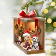 Family,Gift For Women,Gift For Men,Christmas,Happy,Dog Lovers,Dog Mom,Dog Dad,Dog Couple,Cat Lovers,Cat Mom,Cat Dad,Cat Couple,Pet Lovers,Pet Mom,Pet Dad,Pet Couple - Christmas Gift Box 3D Effect Family - Personalized Custom Shaped Acrylic Ornament