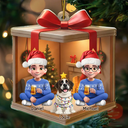 Family,Gift For Women,Gift For Men,Christmas,Happy,Dog Lovers,Dog Mom,Dog Dad,Dog Couple,Cat Lovers,Cat Mom,Cat Dad,Cat Couple,Pet Lovers,Pet Mom,Pet Dad,Pet Couple - Christmas Gift Box 3D Effect Family - Personalized Custom Shaped Acrylic Ornament