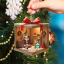 Family,Gift For Women,Gift For Men,Christmas,Happy,Dog Lovers,Dog Mom,Dog Dad,Dog Couple,Cat Lovers,Cat Mom,Cat Dad,Cat Couple,Pet Lovers,Pet Mom,Pet Dad,Pet Couple - Christmas Gift Box 3D Effect Family - Personalized Custom Shaped Acrylic Ornament