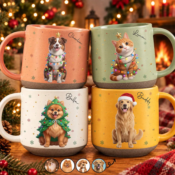 Art Design,Christmas,Custom Photo,Happy,Pet Lovers,Photo - Christmas Accessories 3D Cartoon Pet,Top Market - Christmas Gift For Fur Mom - Personalized Custom Photo Pet Name Pottery Mug