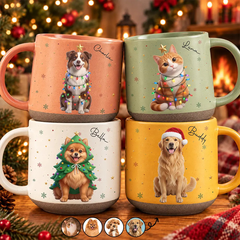 Christmas Gift For Fur Mom - Personalized Custom Photo Pet Name Pottery Mug