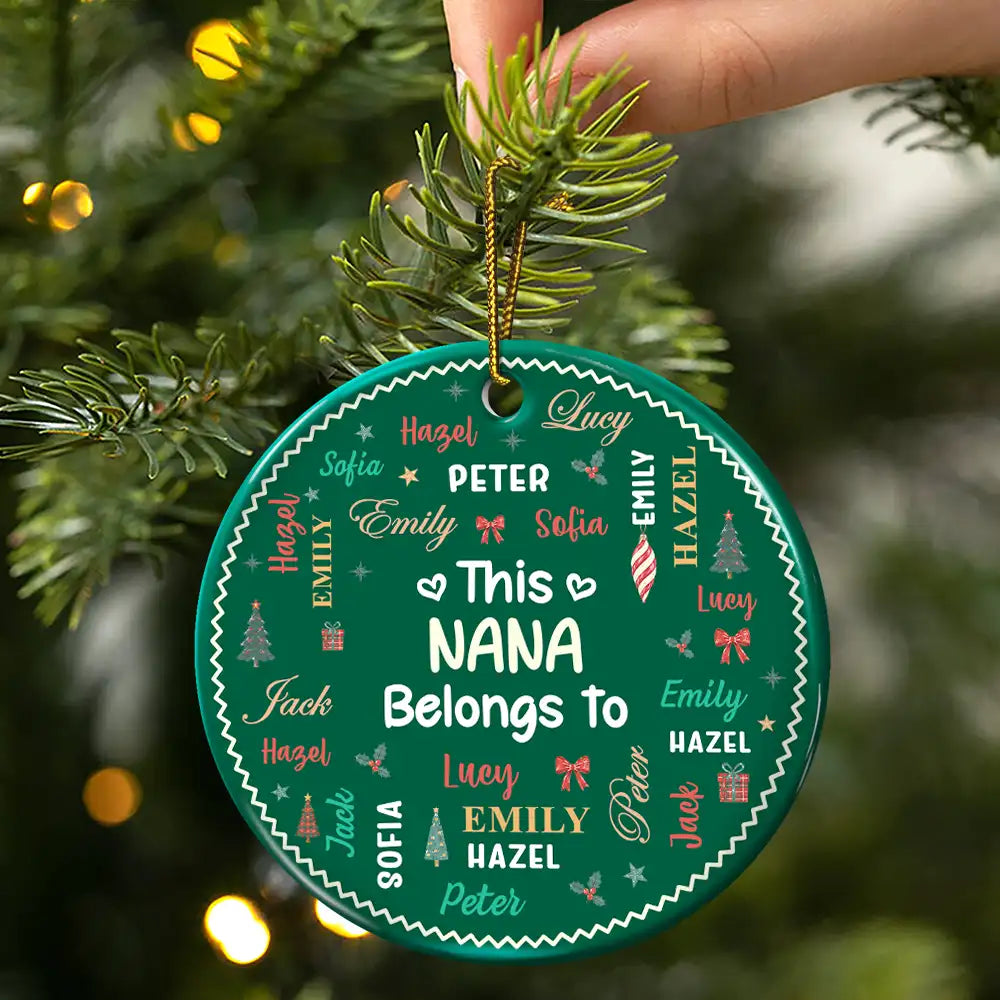 Christmas,Custom Text,Gift For Grandma,Gifts For Her,Happy - Christmas Gift For Grandma Nana - Personalized Kids Names Ceramic Ornament