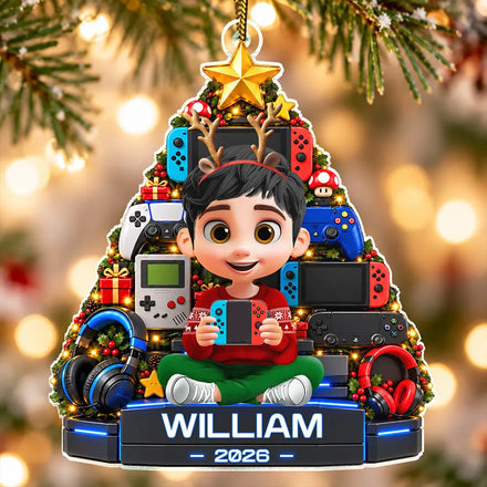 Christmas Gift For Kids - Personalized Gamers Christmas Tree Acrylic Ornament