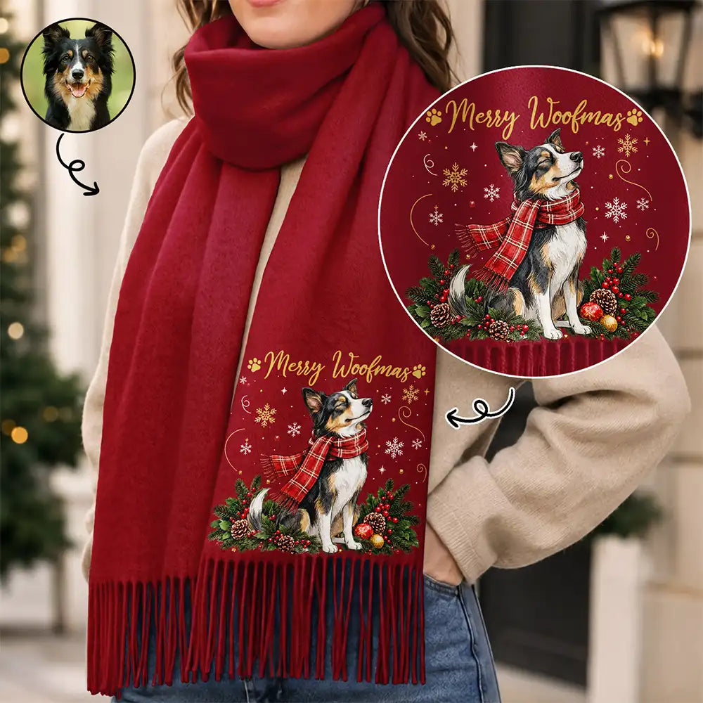 Christmas Gift For Pet Lovers - Personalized Custom Photo Watercolor Pet Portrait Tassel Scarf - Art Design,Christmas,Custom Photo,Pet Lovers,Photo - Pet With Fall Leaves,Playful