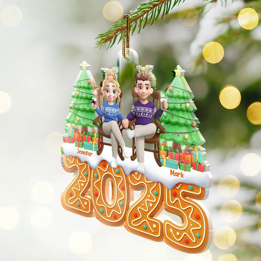 Gift For Couples, Happy, Christmas - Christmas Gingerbread 3D Effect Couple Holding Hand - Personalized Custom Shaped Acrylic Ornament