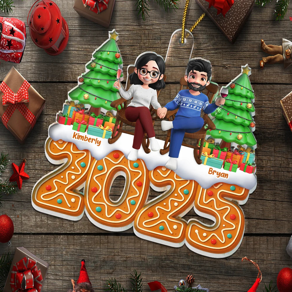 Gift For Couples, Happy, Christmas - Christmas Gingerbread 3D Effect Couple Holding Hand - Personalized Custom Shaped Acrylic Ornament