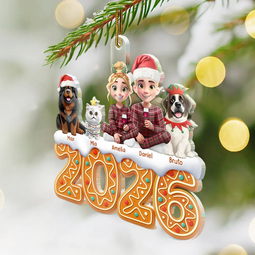 Christmas Gingerbread Family 3D Effect - Personalized Custom Shaped Acrylic Ornament