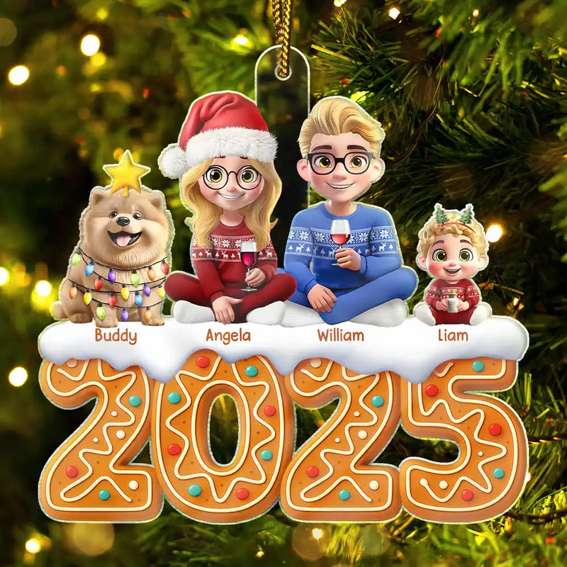 Christmas Gingerbread Family 3D Effect - Personalized Custom Shaped Acrylic Ornament