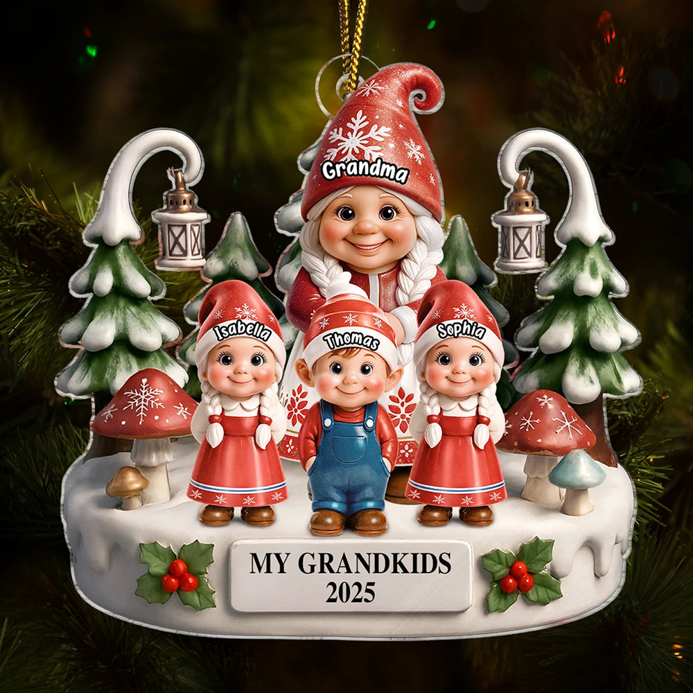 Christmas Gnome My Grandkids 3D Effect - Personalized Custom Shaped Acrylic Ornament
