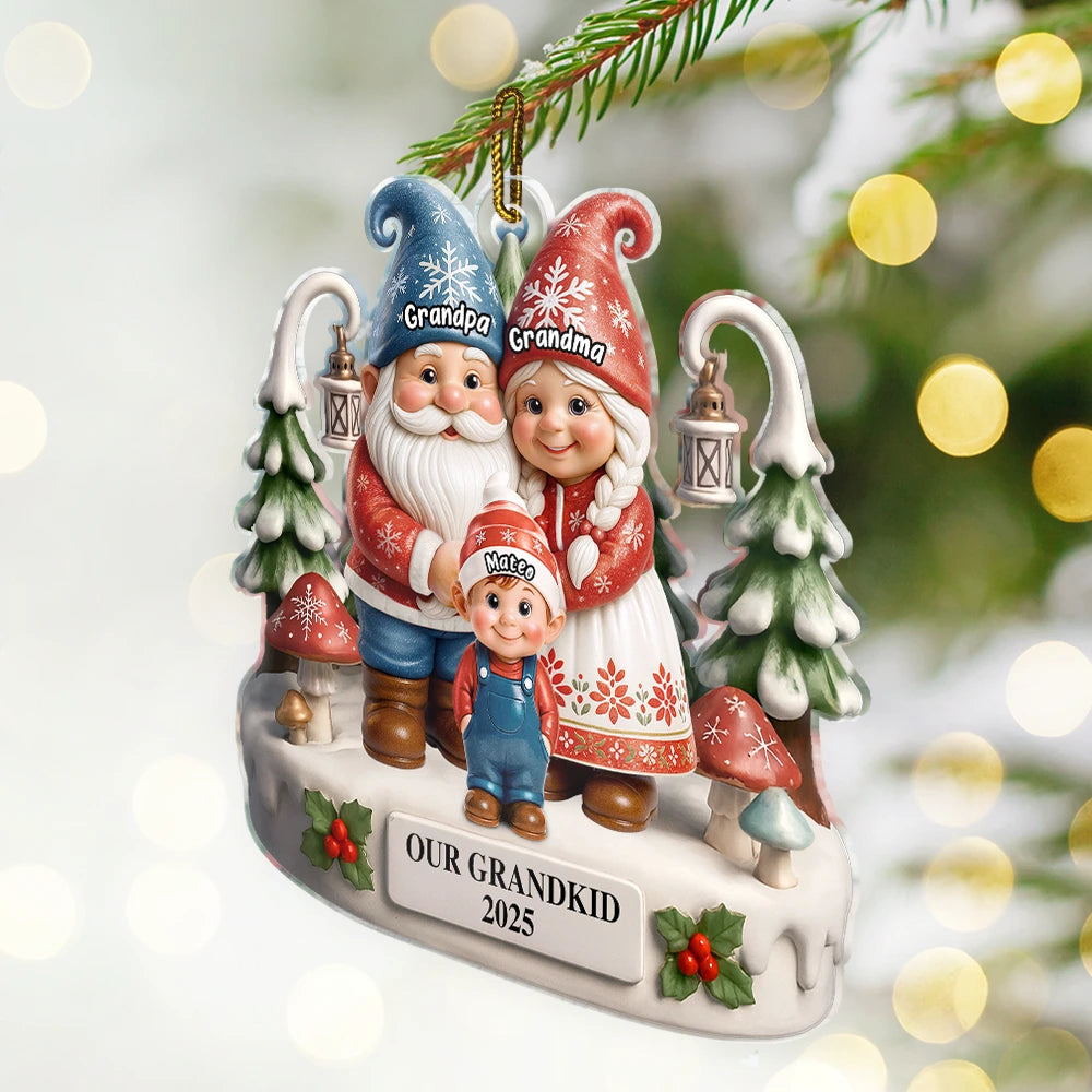 Gift For Grandparents,Grandpa - Grandkids,Gift For Grandpa,Gift For Grandma,Grandma - Grandkids,Gift For Grandkids,Gift For Women,Gift For Men,Top Market,Christmas - Christmas Gnome Our Grandkids 3D Effect - Personalized Custom Shaped Acrylic Ornament