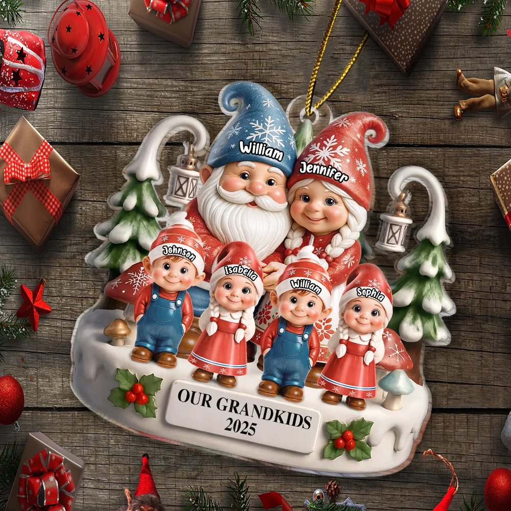 Gift For Grandparents,Grandpa - Grandkids,Gift For Grandpa,Gift For Grandma,Grandma - Grandkids,Gift For Grandkids,Gift For Women,Gift For Men,Top Market,Christmas - Christmas Gnome Our Grandkids 3D Effect - Personalized Custom Shaped Acrylic Ornament