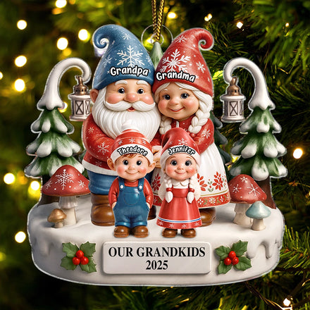 Christmas Gnome Our Grandkids 3D Effect - Personalized Custom Shaped Acrylic Ornament
