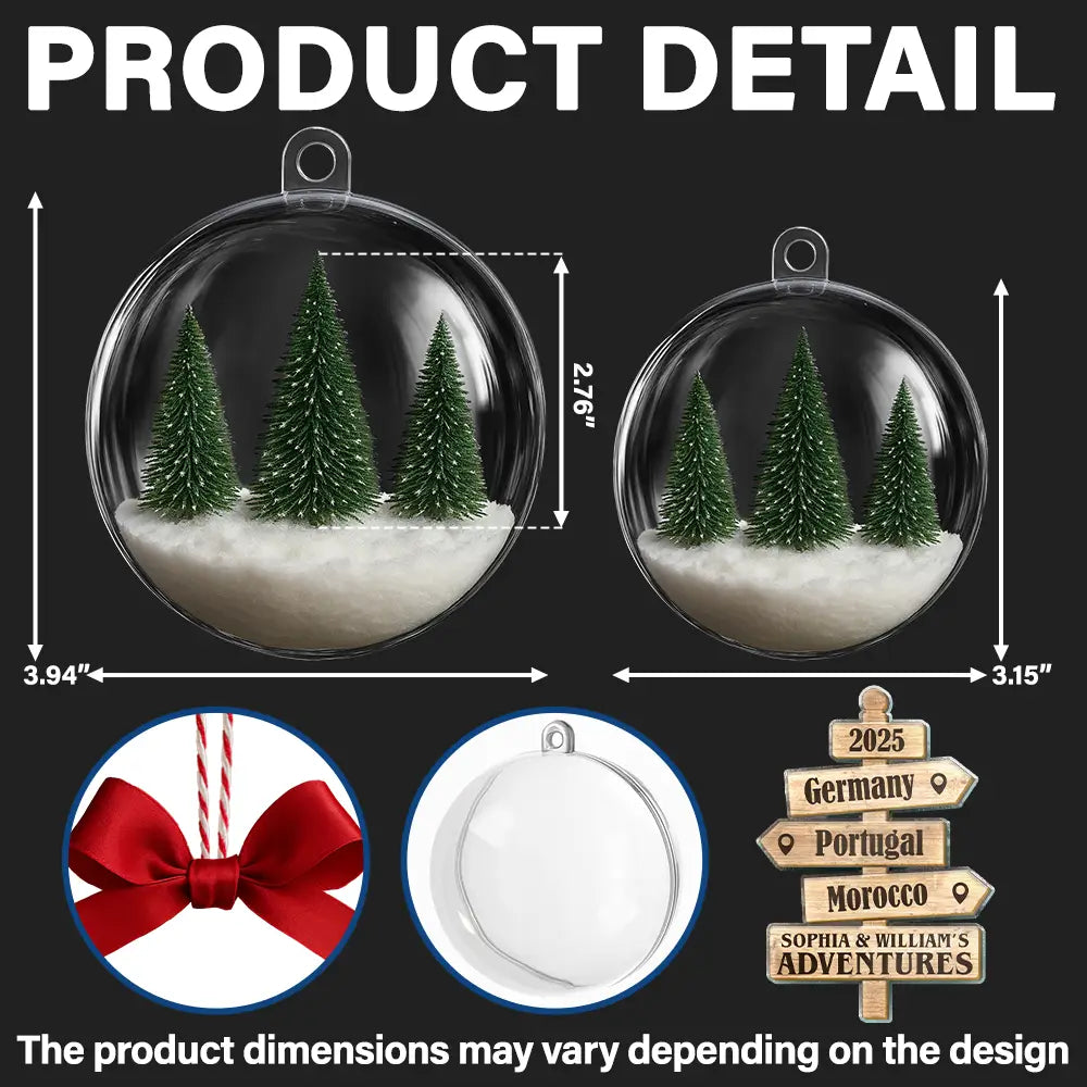 Christmas,Travel,Gift For Yourself,Gift For Couples,Happy - Christmas Ornament Travel Sign Post - Personalized 3D Acrylic Ball Ornament