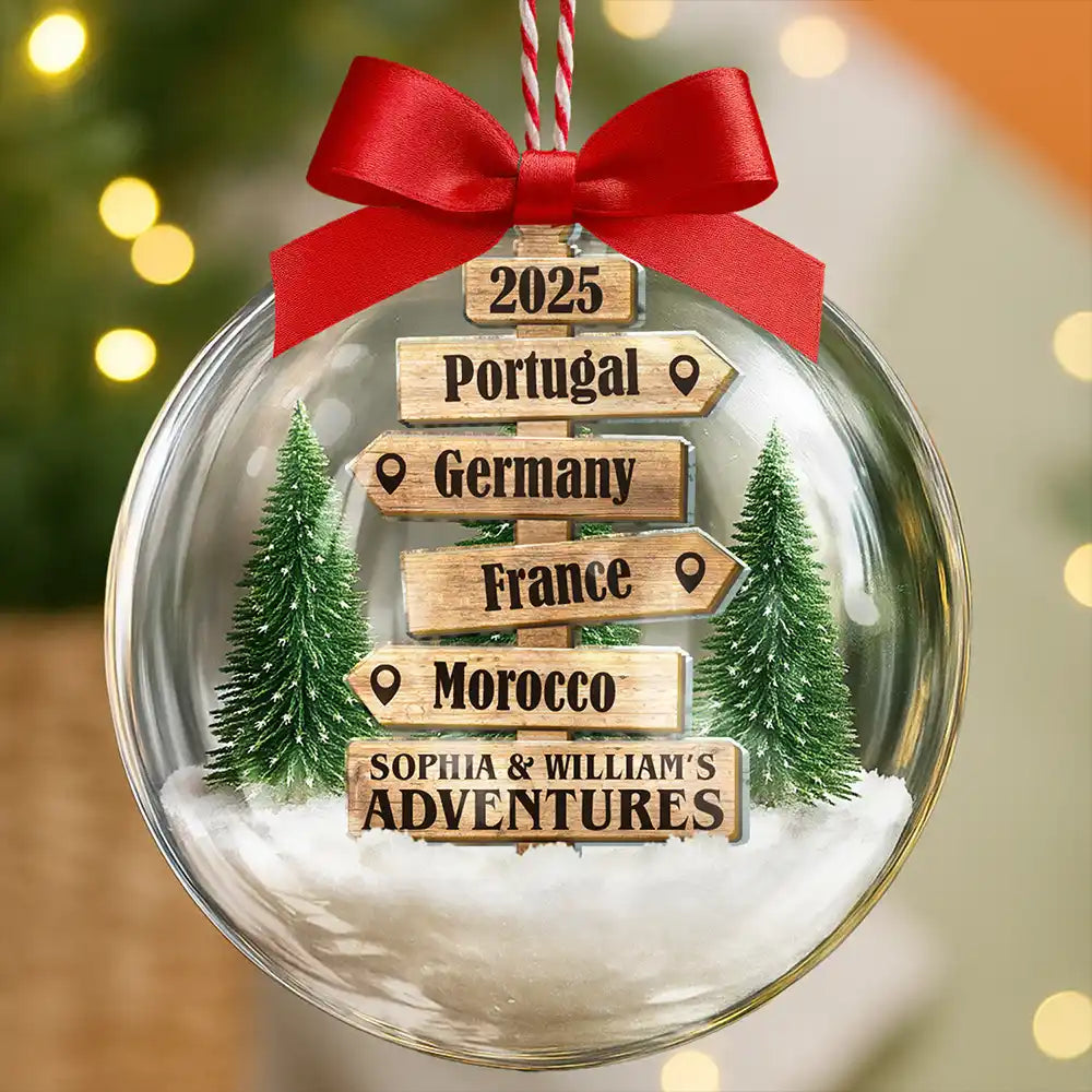 Christmas Ornament Travel Sign Post - Personalized 3D Acrylic Ball Ornament