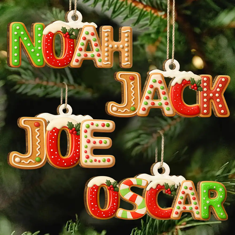 Christmas,Family,Happy - Christmas Pattern Effects With Names - Personalized Custom Shaped Wooden Ornament