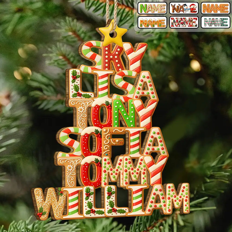 Christmas Pattern Tree With Names - Personalized Custom Shaped Wooden Ornament