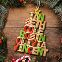 Christmas Pattern Tree With Names - Personalized Custom Shaped Wooden Ornament