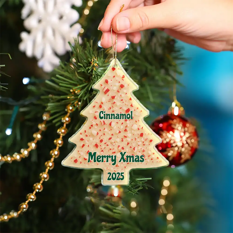 Family,Gift For Bestie,Happy,Christmas - Christmas Peppermint Bark Tree Custom Names - Personalized Custom Shaped Acrylic Ornament