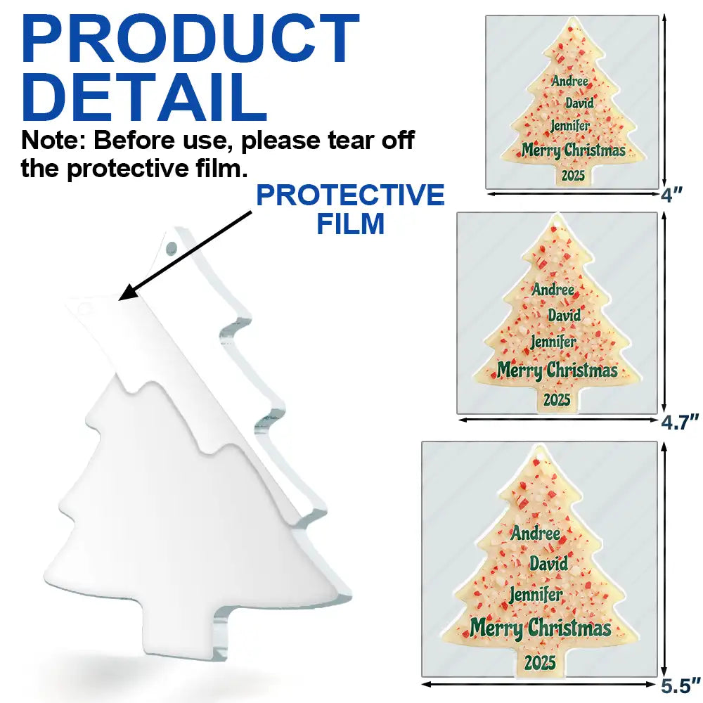 Family,Gift For Bestie,Happy,Christmas - Christmas Peppermint Bark Tree Custom Names - Personalized Custom Shaped Acrylic Ornament