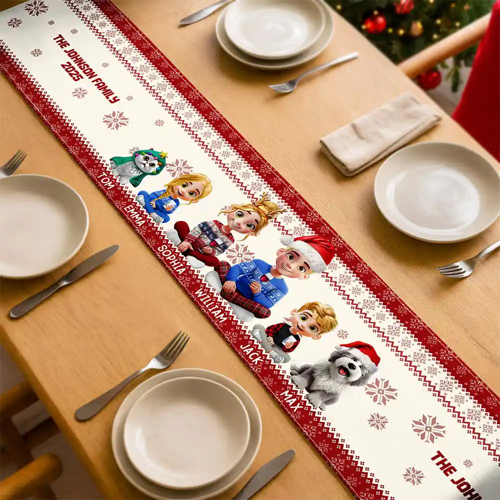 Christmas Sitting Family - Personalized Table Runner