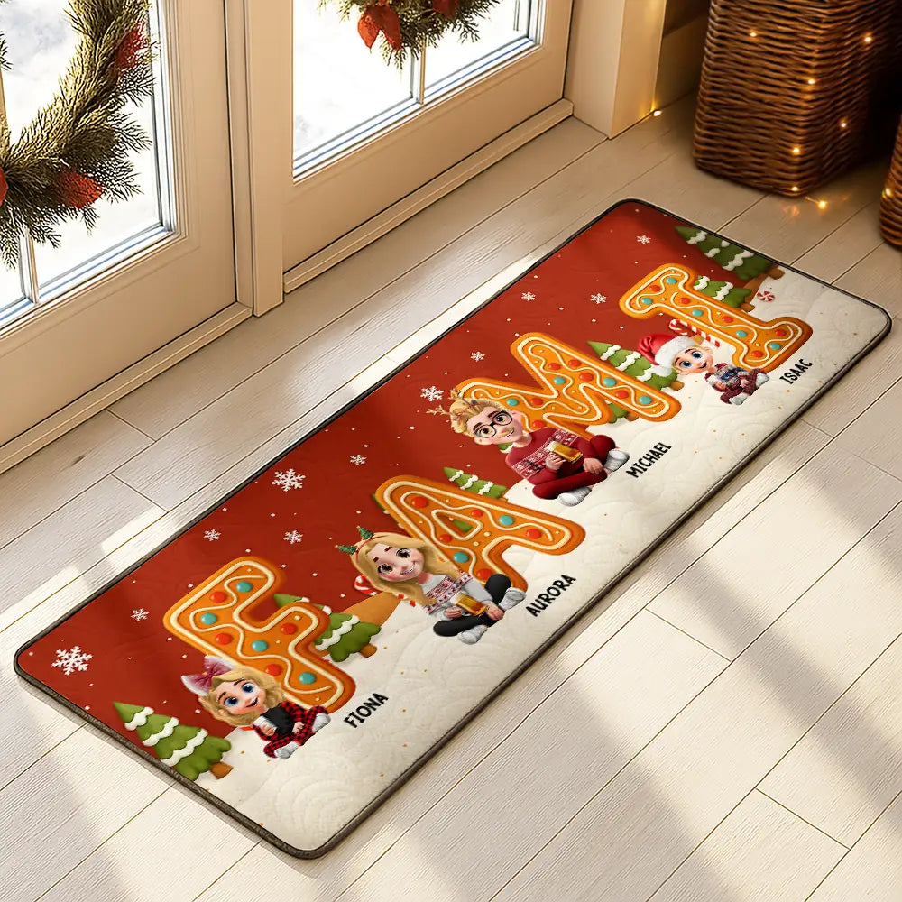 Family, Parents, Gift For Grandparents, Gift For Kids, Happy, Christmas - Christmas Sitting Family Gingerbread Letters - Personalized Runner Rug