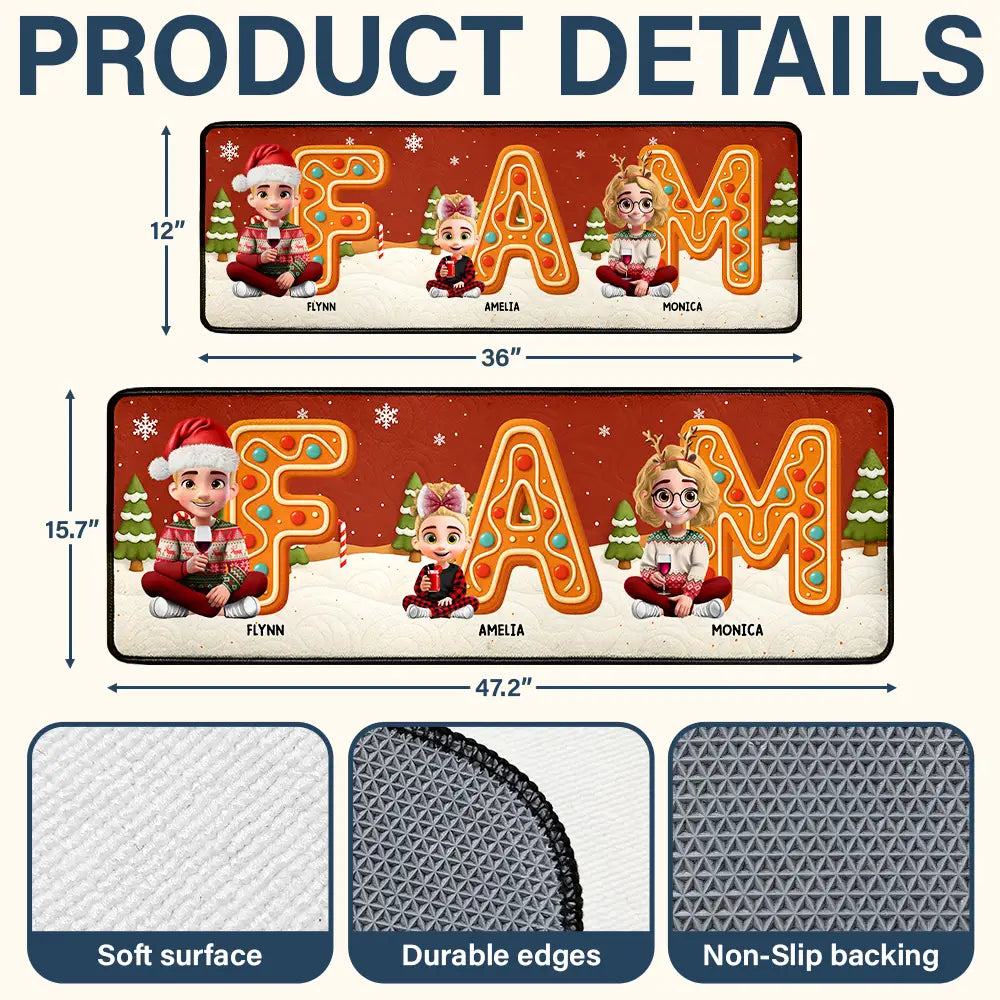 Family, Parents, Gift For Grandparents, Gift For Kids, Happy, Christmas - Christmas Sitting Family Gingerbread Letters - Personalized Runner Rug