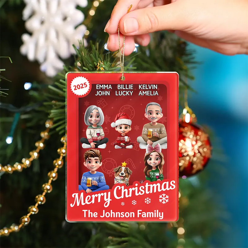 Family,Parents,Gift For Grandparents,Gift For Kids,Happy,Christmas - Christmas Sitting Family Toy Box - Personalized Custom Shaped Acrylic Ornament