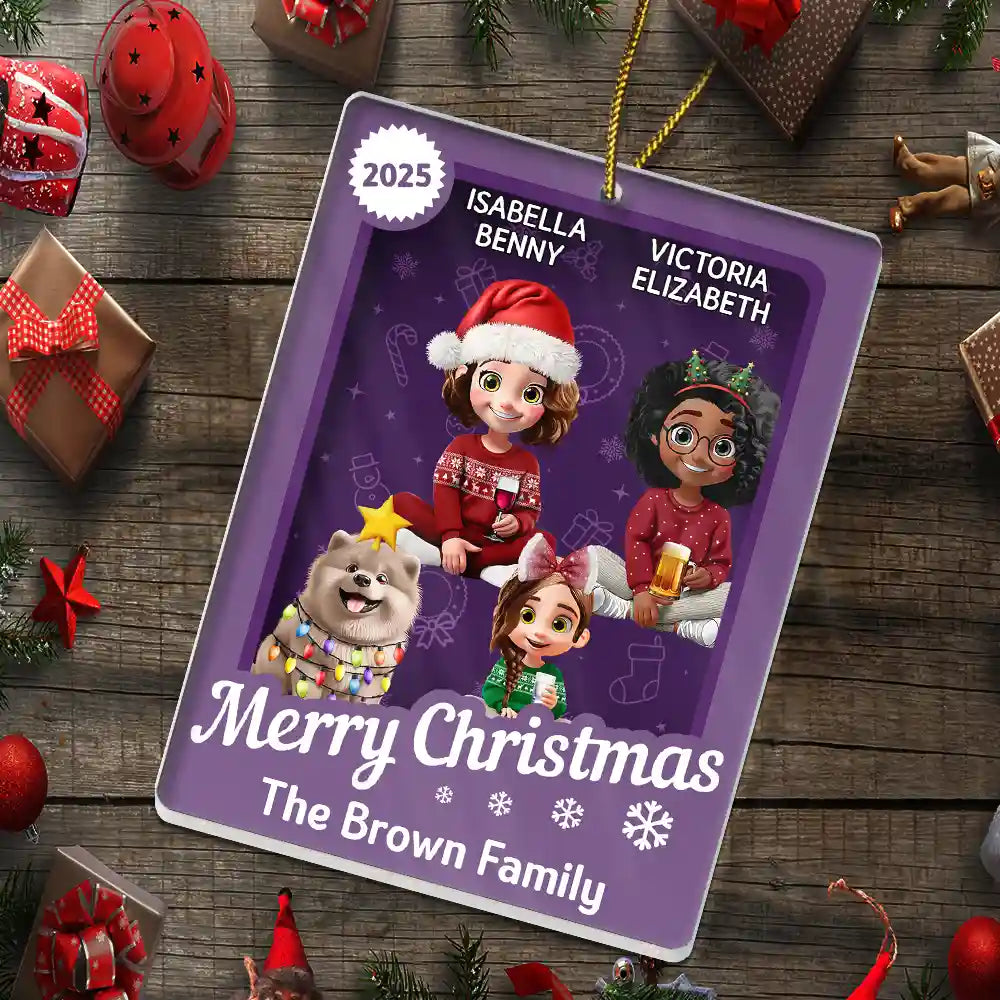 Family,Parents,Gift For Grandparents,Gift For Kids,Happy,Christmas - Christmas Sitting Family Toy Box - Personalized Custom Shaped Acrylic Ornament