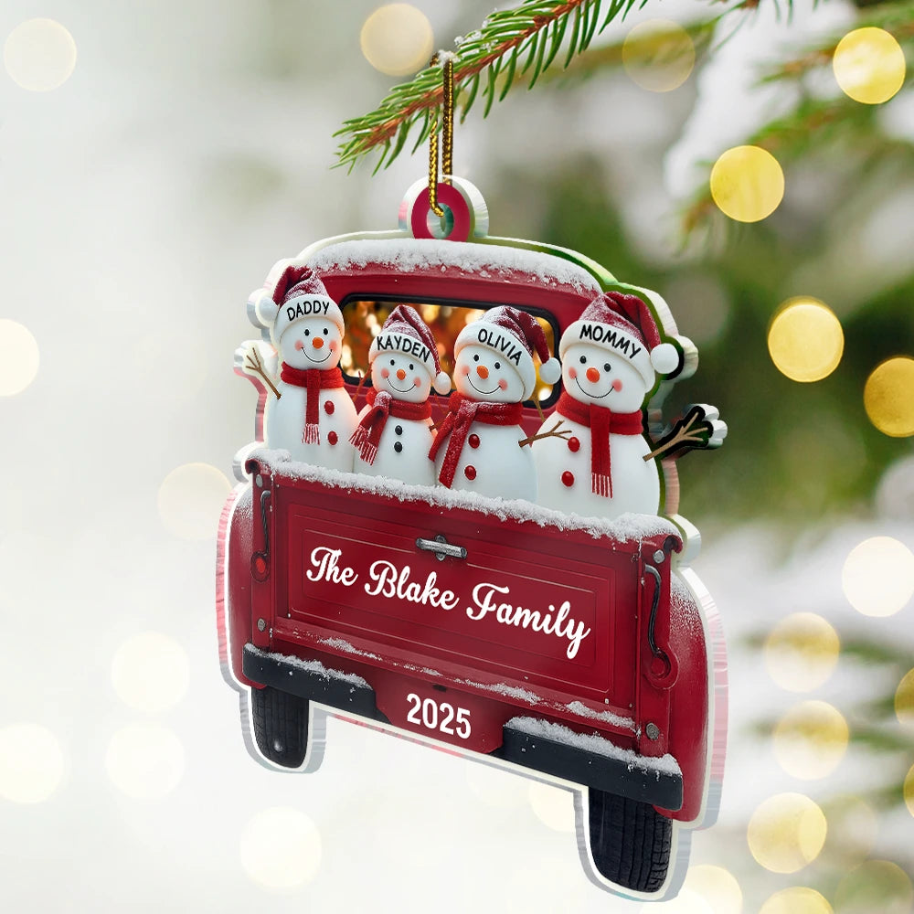 Christmas,Family,Parents,Gift For Kids,Happy - Christmas Snowman Family - Personalized Custom Shaped Acrylic Ornament