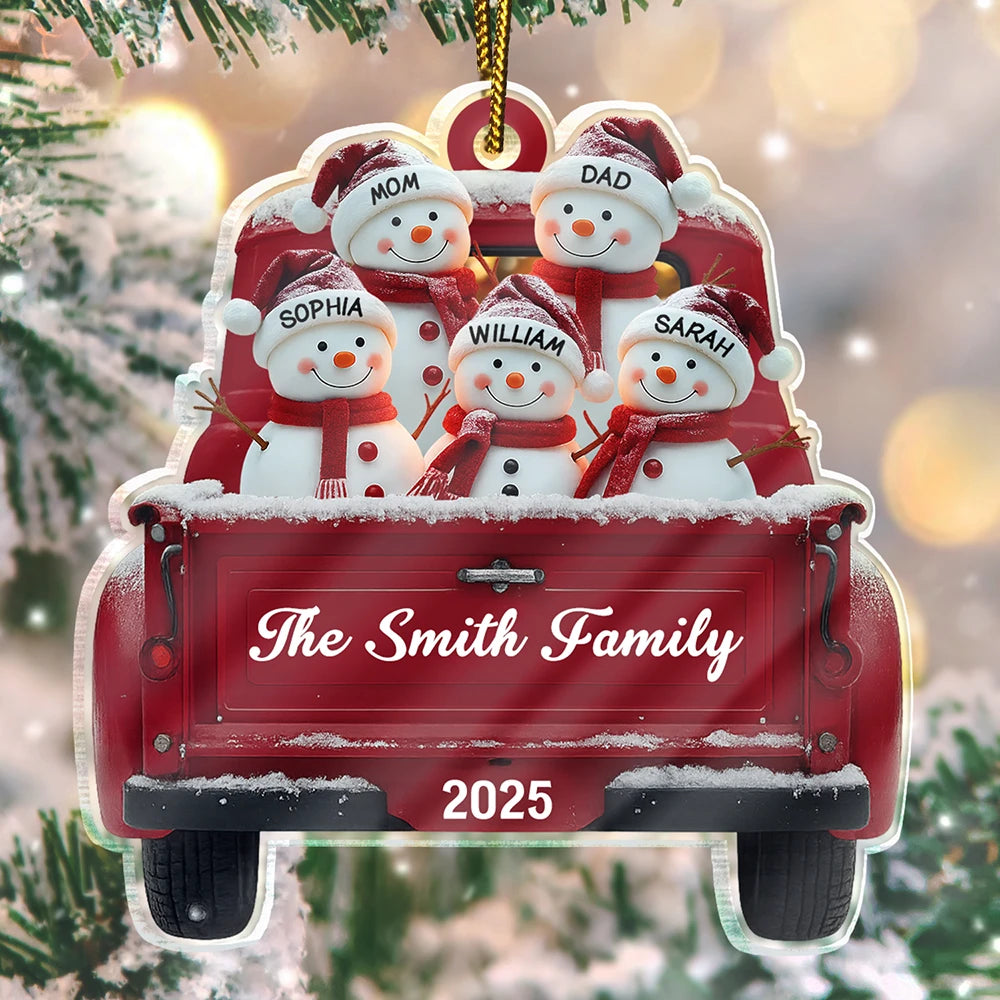 Christmas,Family,Parents,Gift For Kids,Happy - Christmas Snowman Family - Personalized Custom Shaped Acrylic Ornament