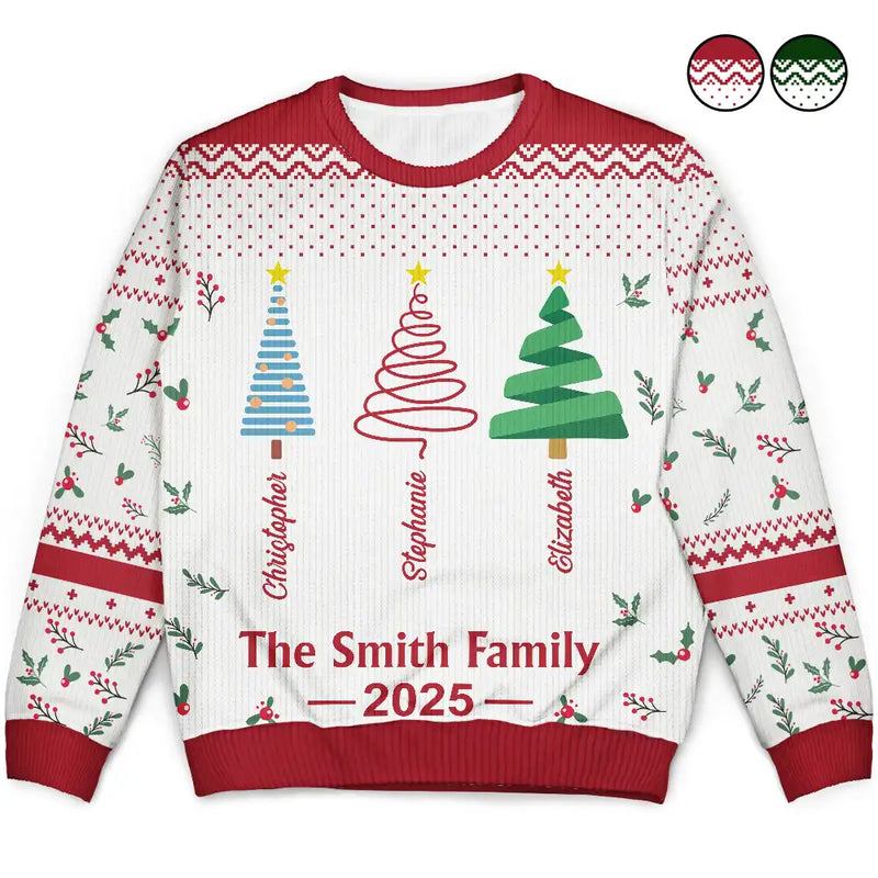 Family,Happy,Christmas - Christmas Tree Family - Personalized Unisex Ugly Sweater