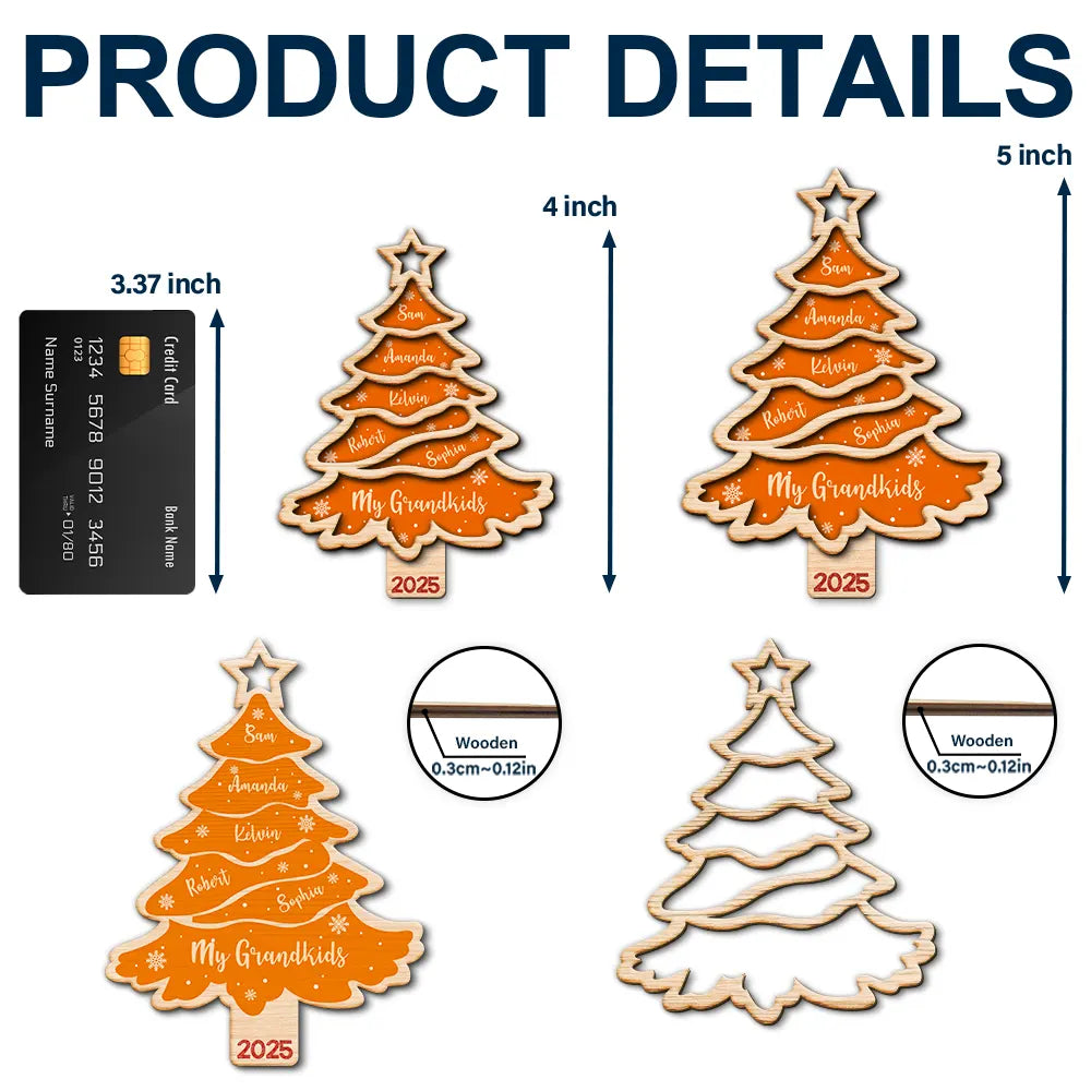 Christmas Tree Family Bestie Custom Names Version 3 - Personalized 2-Layered Wooden Ornament
