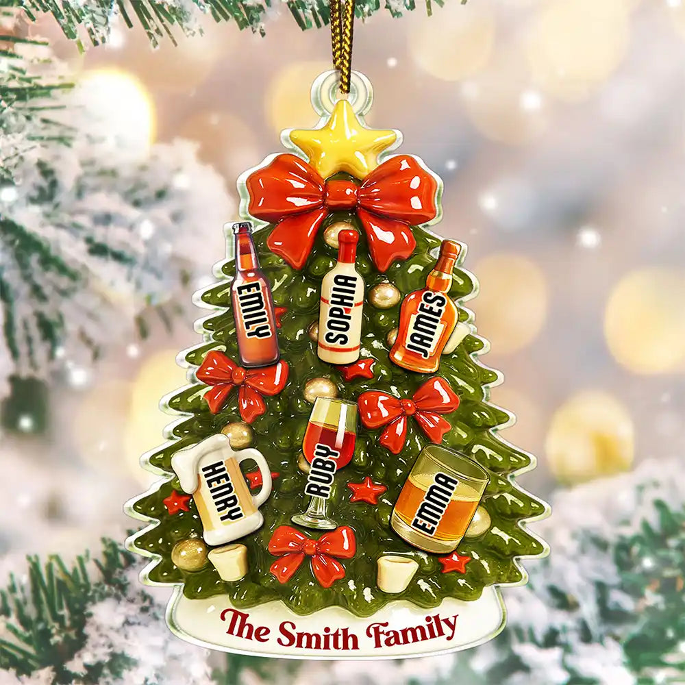 Family,Happy,Christmas,Gift For Bestie - Christmas Tree Hanging Chilling - Personalized Custom Shaped Acrylic Ornament