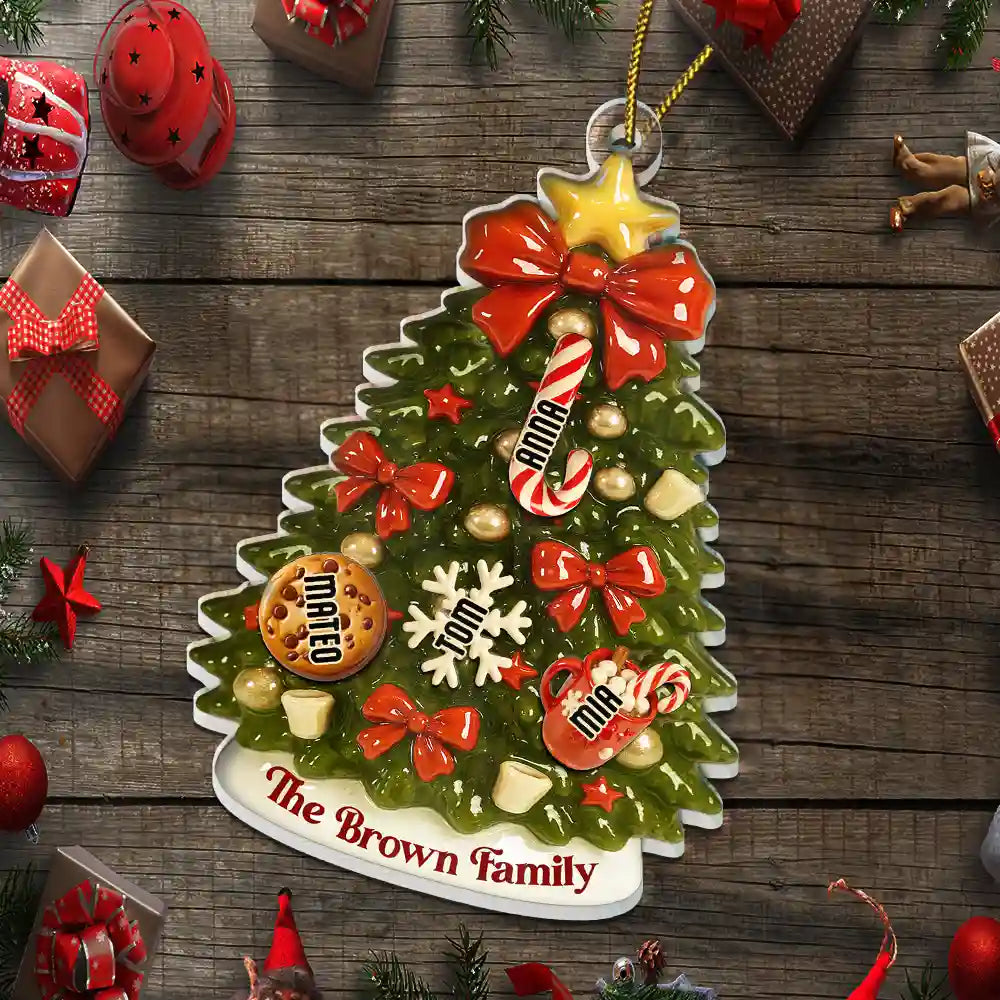Family,Happy,Christmas,Gift For Bestie - Christmas Tree Hanging Chilling - Personalized Custom Shaped Acrylic Ornament