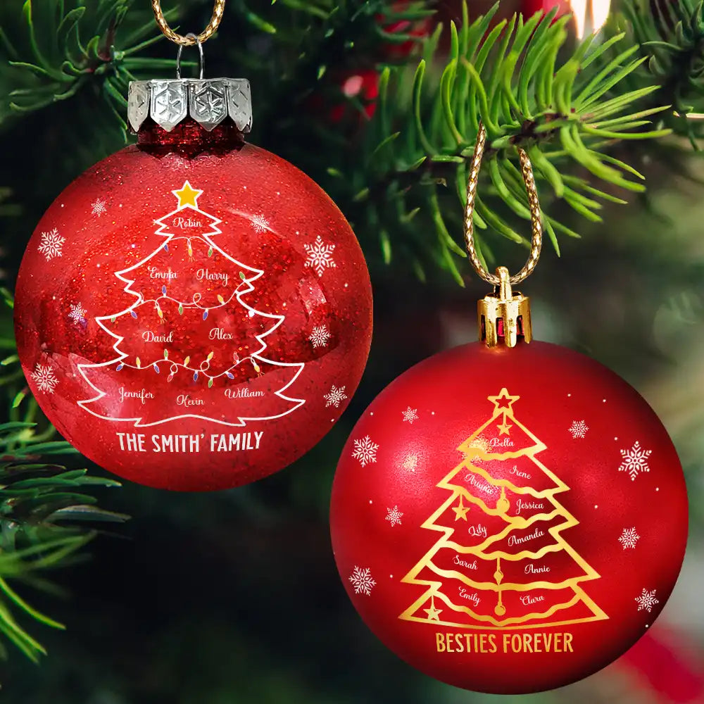 Christmas, Happy, Family - Christmas Tree With Names - Personalized Ball Ornament