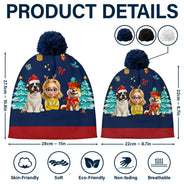 Pet Lovers,Pet Mom,Pet Dad,Happy,Dog Lovers,Dog Mom,Dog Dad - Christmas Woman Man And Dogs 3D Effect - Personalized Bobble Beanie Hat