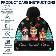 Pet Lovers,Pet Mom,Pet Dad,Happy,Dog Lovers,Dog Mom,Dog Dad - Christmas Woman Man And Dogs 3D Effect - Personalized Bobble Beanie Hat