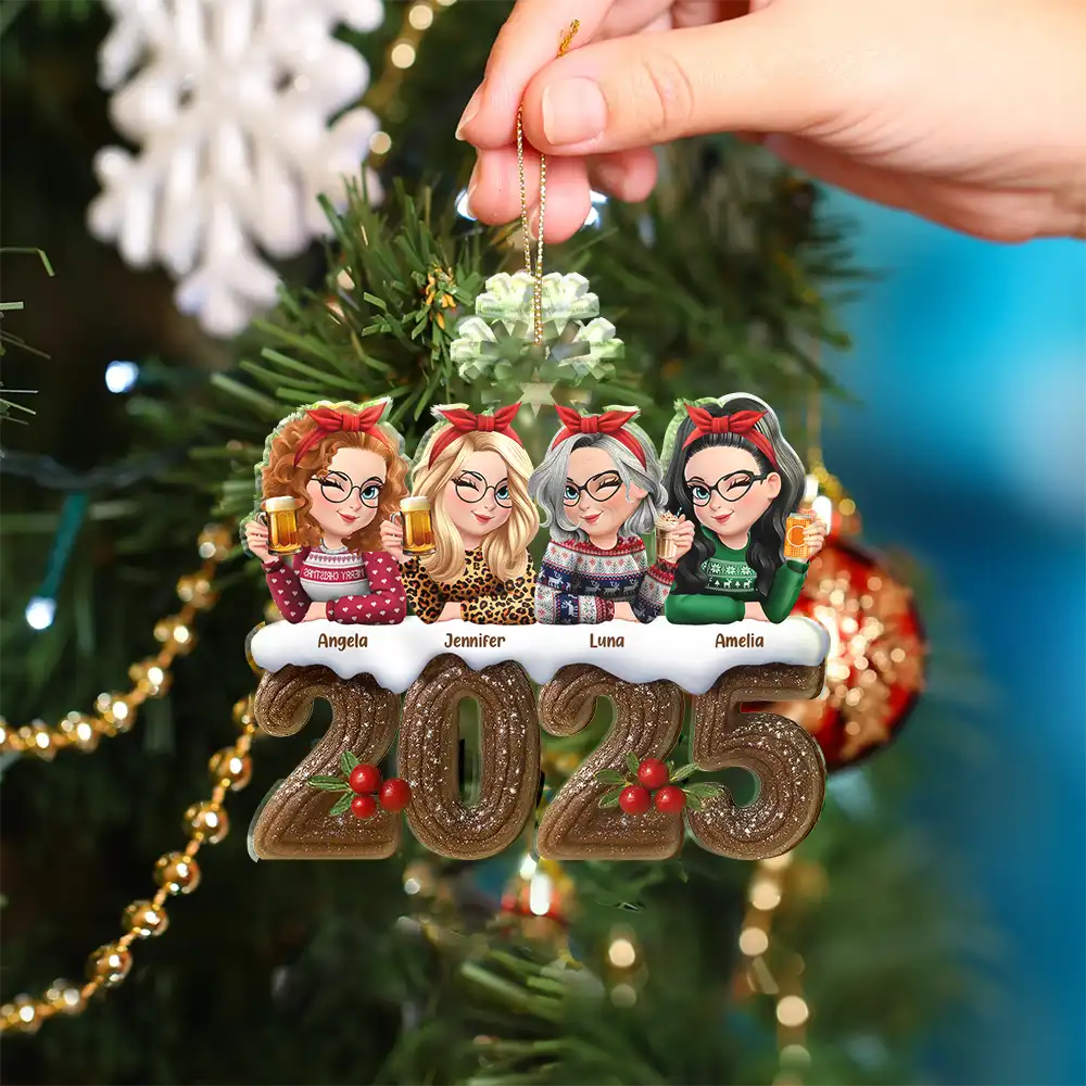 Family, Pet Lovers, Happy, Christmas - Christmas Yule Log Buche De Noel 3D Effect Couple Sibling Dog Cat - Personalized Custom Shaped Acrylic Ornament