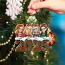 Family, Pet Lovers, Happy, Christmas - Christmas Yule Log Buche De Noel 3D Effect Couple Sibling Dog Cat - Personalized Custom Shaped Acrylic Ornament