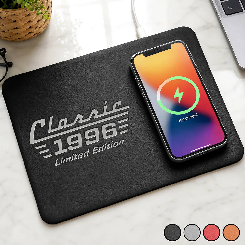 Gift For Father, Proud, Custom Text - Classic Year Limited Edition - Personalized Leather Charging Mat