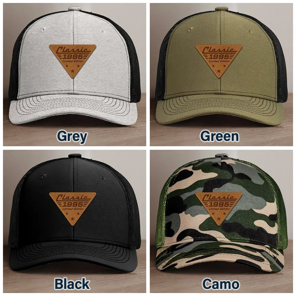 Gift For Father,Proud,Custom Text - Classic Year Limited Edition - Personalized Leather Patch Hat