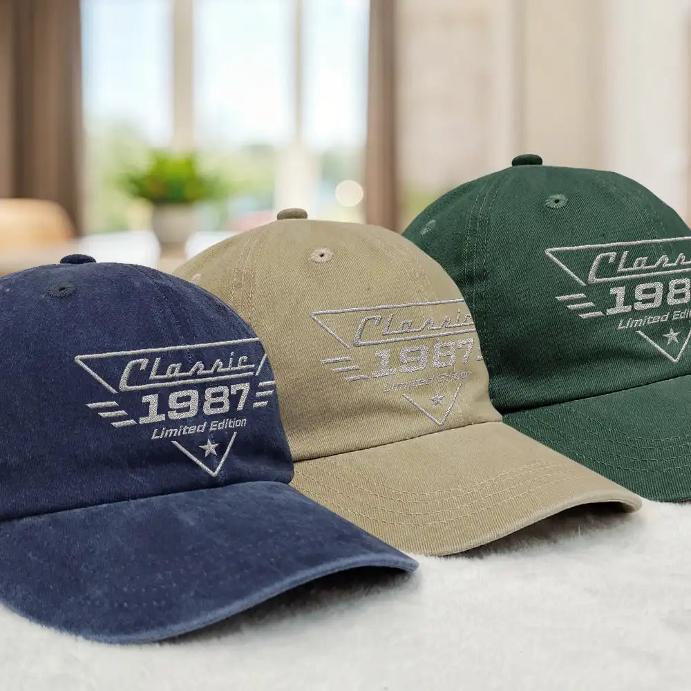 Gift For Grandpa,Gift For Father,Non-Eng,Proud - Classic Year Limited Edition - Personalized Vintage Washed Denim Cap