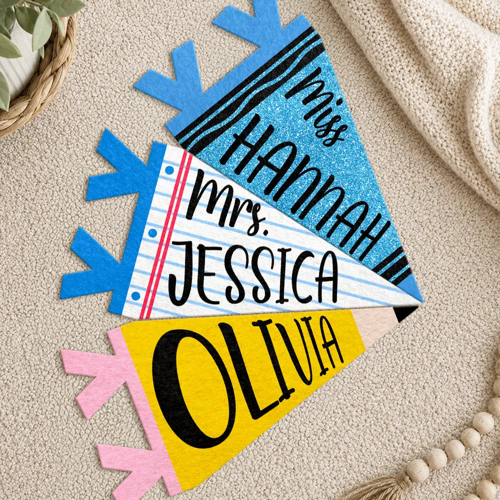 Teacher,Confident,Back To School,Warp Text - Colorful Crayon & Name - Personalized Pennant