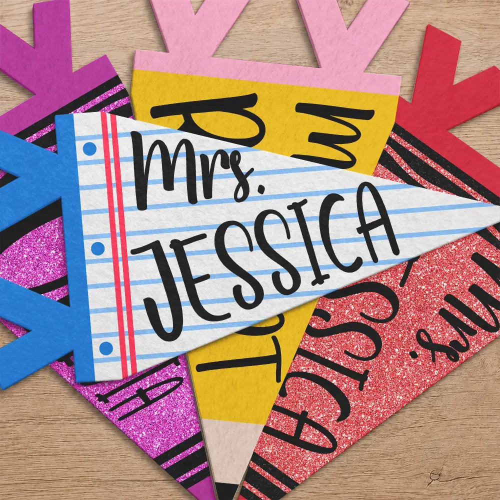 Teacher,Confident,Back To School,Warp Text - Colorful Crayon & Name - Personalized Pennant