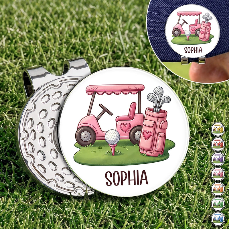 Playful, Golf, Gift For Yourself, Icon - Colorful Golf Cart Golf Ball Marker - Personalized Acrylic Magnetic Clip