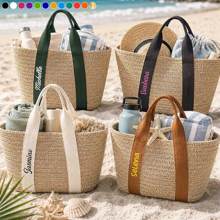 Colorful Name In Style - Personalized Straw Beach Bag